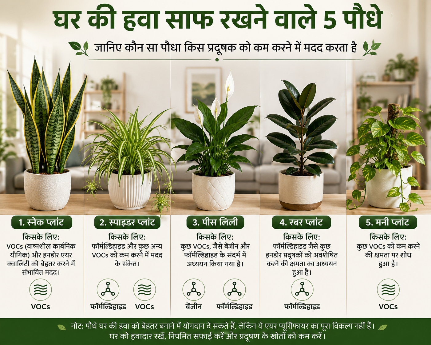 घर की हवा को बेहतर बनाएंगे ये 5 पौधे, जानिए कौन सा पौधा किस प्रदूषक पर करता है असर
